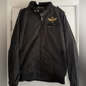 Members Only Black Windbreaker with Gold Emblem
